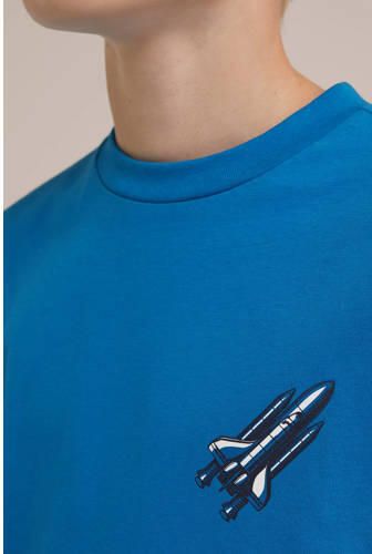 WE Fashion longsleeve met backprint blauw Jongens Katoen Ronde hals Backprint 122 128 - Foto 2