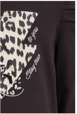 WE Fashion longsleeve met printopdruk antraciet Grijs Meisjes Katoen Ronde hals 146 152 - Foto 3