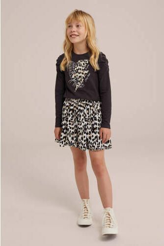 WE Fashion longsleeve met printopdruk antraciet Grijs Meisjes Katoen Ronde hals 146 152 - Foto 2