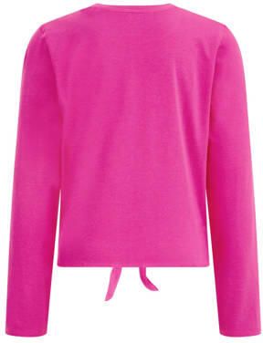 WE Fashion longsleeve met printopdruk felroze Meisjes Stretchkatoen Ronde hals 122 128