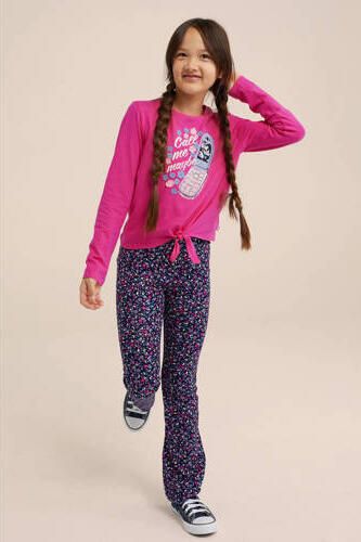 WE Fashion longsleeve met printopdruk felroze Meisjes Stretchkatoen Ronde hals 122 128 - Foto 2