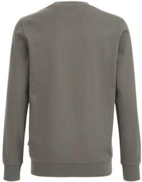 WE Fashion longsleeve met printopdruk grijsgroen Jongens Katoen Ronde hals 134 140 - Foto 3