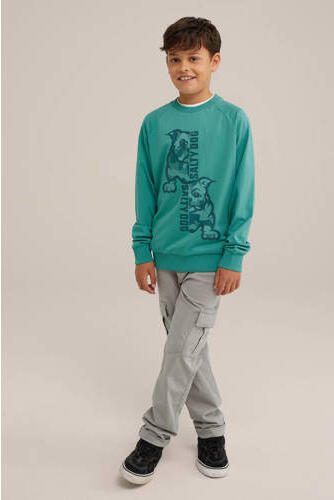 WE Fashion longsleeve met printopdruk groen Jongens Katoen Ronde hals Printopdruk 146 152 - Foto 3