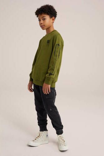 WE Fashion longsleeve met printopdruk groen Jongens Katoen Ronde hals Printopdruk 110 116