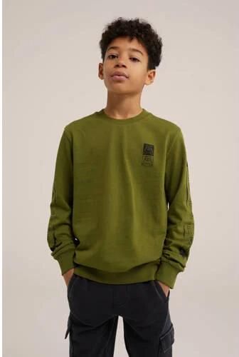 WE Fashion longsleeve met printopdruk groen Jongens Katoen Ronde hals Printopdruk 110 116 - Foto 2
