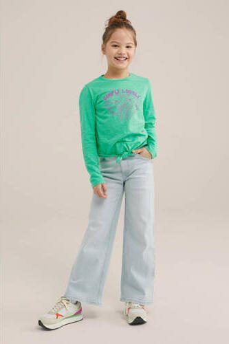 WE Fashion longsleeve met printopdruk groen Meisjes Katoen Ronde hals Printopdruk 110 116 - Foto 2