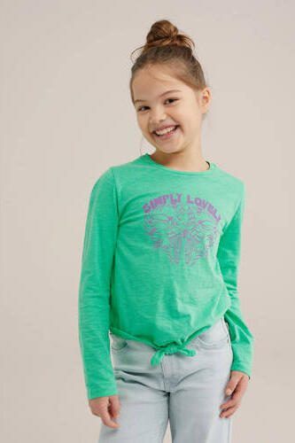 WE Fashion longsleeve met printopdruk groen Meisjes Katoen Ronde hals Printopdruk 110 116 - Foto 3