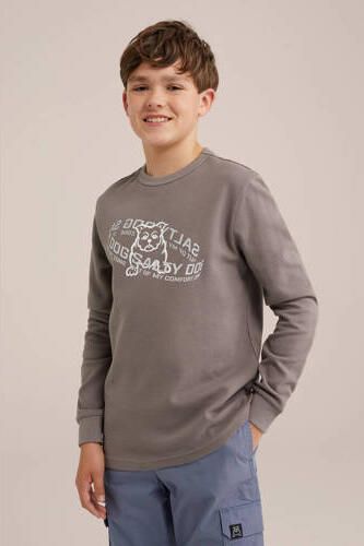 WE Fashion longsleeve met printopdruk lichtbruin Jongens Katoen Ronde hals 110 116 - Foto 2