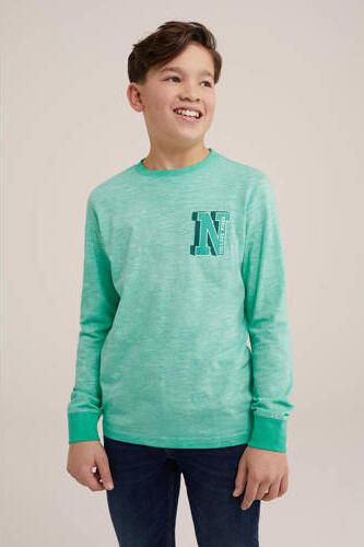 WE Fashion longsleeve met printopdruk mintgroen Jongens Katoen Ronde hals 110 116 - Foto 3