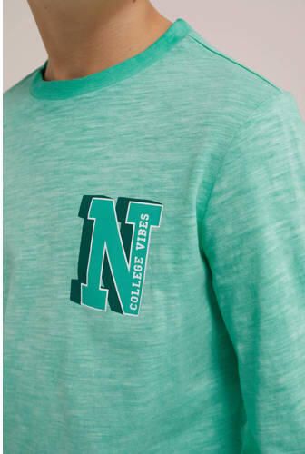 WE Fashion longsleeve met printopdruk mintgroen Jongens Katoen Ronde hals 110 116 - Foto 2