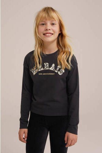 WE Fashion longsleeve met printopdruk zwart Meisjes Stretchkatoen Ronde hals 170 176 - Foto 2