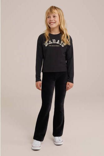 WE Fashion longsleeve met printopdruk zwart Meisjes Stretchkatoen Ronde hals 170 176 - Foto 3