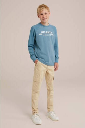 WE Fashion longsleeve met tekst blauw Jongens Katoen Ronde hals Tekst 170 176 - Foto 3