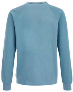 WE Fashion longsleeve met tekst blauw Jongens Katoen Ronde hals Tekst 170 176