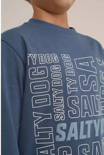 WE Fashion longsleeve met tekst blauw Jongens Katoen Ronde hals Tekst 110 116 - Foto 2