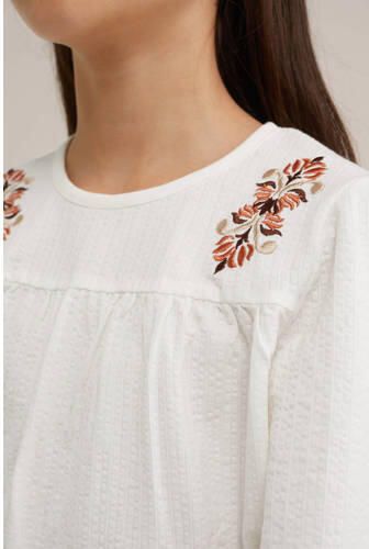 WE Fashion longsleeve offwhite Ecru Meisjes Katoen Ronde hals Effen 110 116