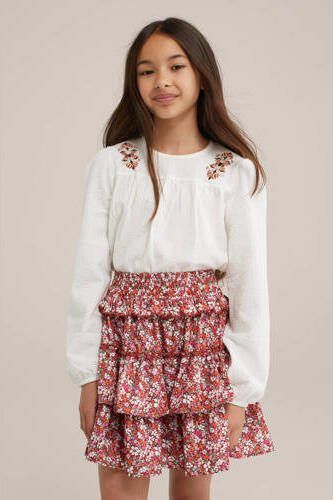 WE Fashion longsleeve offwhite Ecru Meisjes Katoen Ronde hals Effen 110 116 - Foto 2