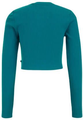 WE Fashion longsleeve petrol groen Meisjes Stretchkatoen Ronde hals Effen 146 152 - Foto 2