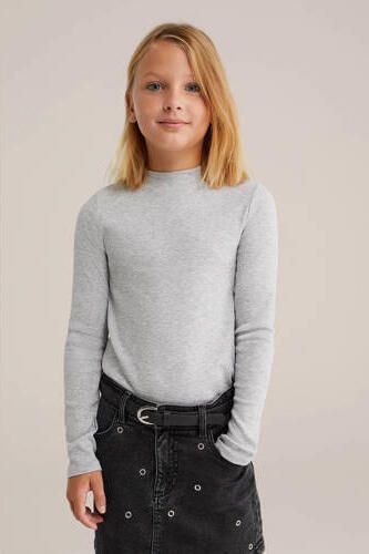 WE Fashion longsleeve rib gebreid grijs melange Meisjes Katoen Col Effen