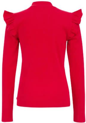 WE Fashion longsleeve Rood Meisjes Stretchkatoen Ronde hals Effen 110 116