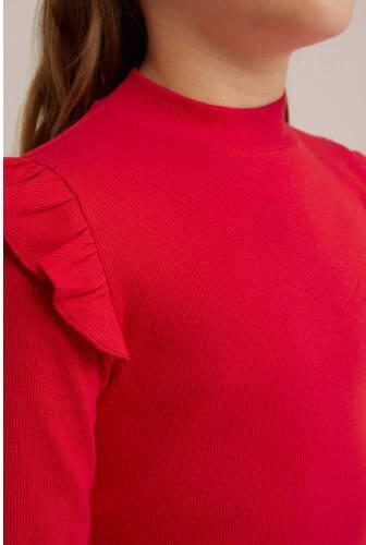 WE Fashion longsleeve Rood Meisjes Stretchkatoen Ronde hals Effen 134 140 - Foto 2
