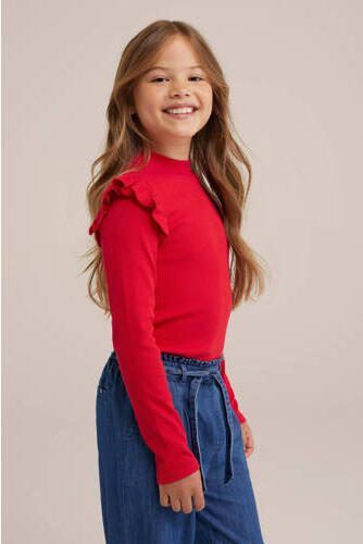 WE Fashion longsleeve Rood Meisjes Stretchkatoen Ronde hals Effen 134 140 - Foto 3