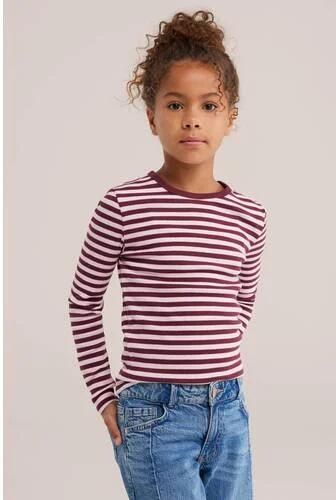 WE Fashion longsleeve roze Meisjes Stretchkatoen Ronde hals Streep
