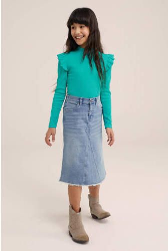 WE Fashion longsleeve sea green Groen Meisjes Stretchkatoen Ronde hals 110 116 - Foto 3