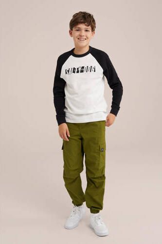 WE Fashion longsleeve wit zwart Jongens Katoen Ronde hals Meerkleurig 122 128