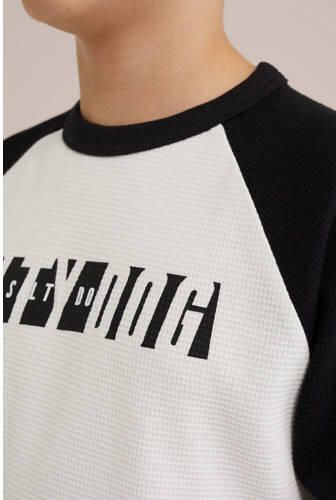 WE Fashion longsleeve wit zwart Jongens Katoen Ronde hals Meerkleurig 122 128 - Foto 2
