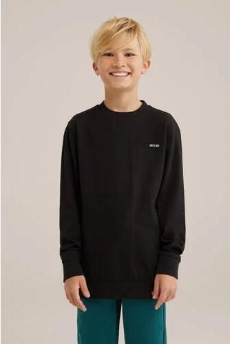 WE Fashion longsleeve zwart Jongens Katoen Ronde hals Effen 134 140 - Foto 2