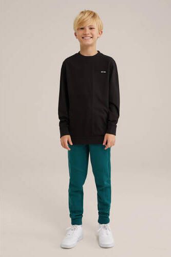 WE Fashion longsleeve zwart Jongens Katoen Ronde hals Effen 134 140 - Foto 3