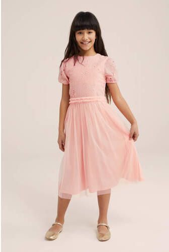 WE Fashion maxi jurk lichtroze Meisjes Polyester Ronde hals Effen 122 128 - Foto 3