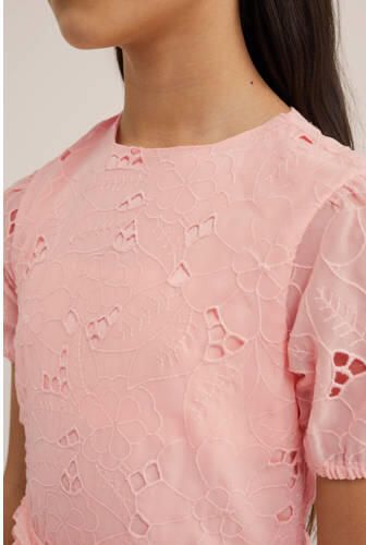 WE Fashion maxi jurk lichtroze Meisjes Polyester Ronde hals Effen 122 128 - Foto 2
