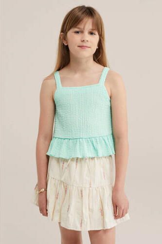 WE Fashion mouwloze top met textuur mintgroen Meisjes Polyester Ronde hals