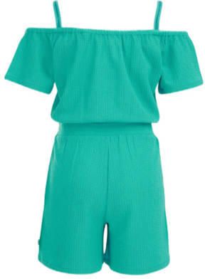 WE Fashion off shoulder playsuit petrol groen Effen 122 128