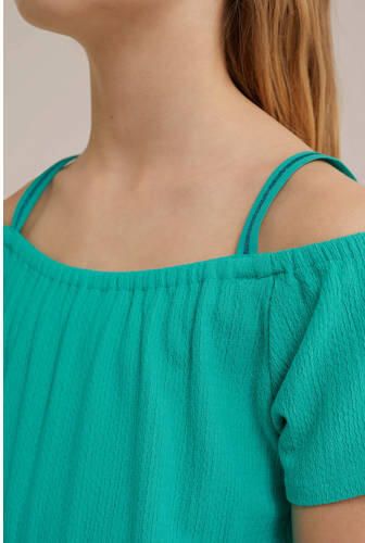 WE Fashion off shoulder playsuit petrol groen Effen 122 128 - Foto 2