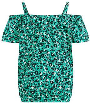 WE Fashion off shoulder top met dierenprint groen zwart Dierenprint 110 116