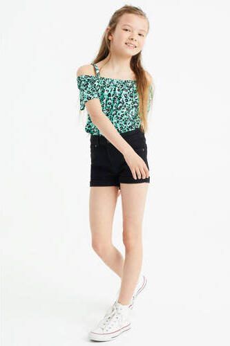 WE Fashion off shoulder top met dierenprint groen zwart Dierenprint 110 116 - Foto 2