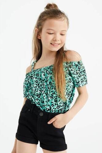 WE Fashion off shoulder top met dierenprint groen zwart Dierenprint 110 116 - Foto 3