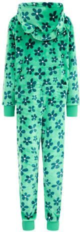 WE Fashion onesie groen blauw Meisjes Fleece Capuchon Bloemen 110 116 - Foto 2