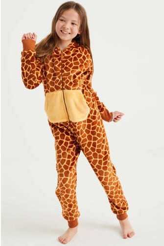 WE Fashion onesie van imitatiebont bruin Meisjes Fleece Capuchon Dierenprint 110 116 - Foto 3