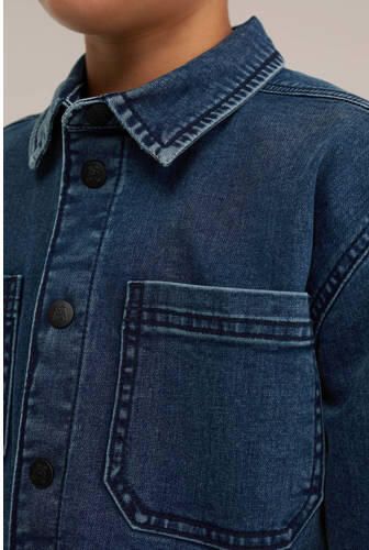 WE Fashion overhemd blue denim Blauw Jongens Katoen Klassieke kraag Effen 110 116