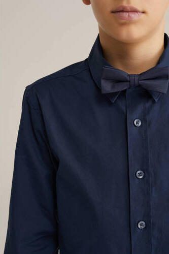 WE Fashion overhemd donkerblauw Jongens Stretchkatoen Klassieke kraag Effen 110 116 - Foto 5
