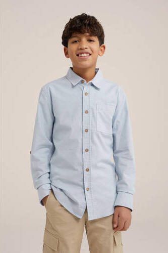 WE Fashion overhemd lichtblauw Jongens Katoen Klassieke kraag Effen 110 116
