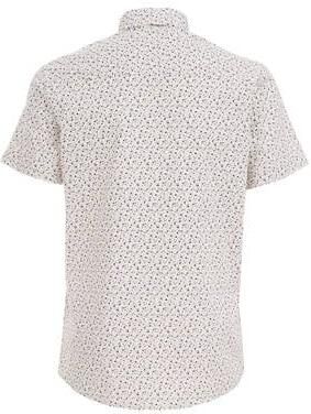 WE Fashion overhemd met all over print beige Jongens Stretchkatoen Klassieke kraag 110 116