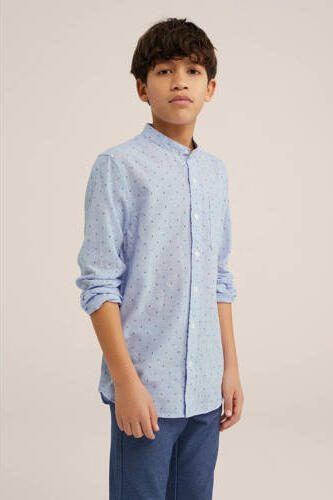WE Fashion overhemd met all over print lichtblauw Jongens Linnen Ronde hals 110 116