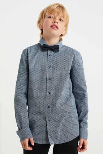 WE Fashion overhemd met vlinderstrik blauw Jongens Stretchdenim Klassieke kraag 134 140 - Foto 2