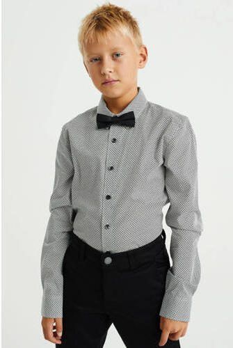 WE Fashion overhemd met vlinderstrik zwart wit Jongens Stretchdenim Klassieke kraag 110 116 - Foto 2