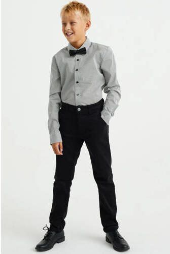 WE Fashion overhemd met vlinderstrik zwart wit Jongens Stretchdenim Klassieke kraag 110 116 - Foto 3